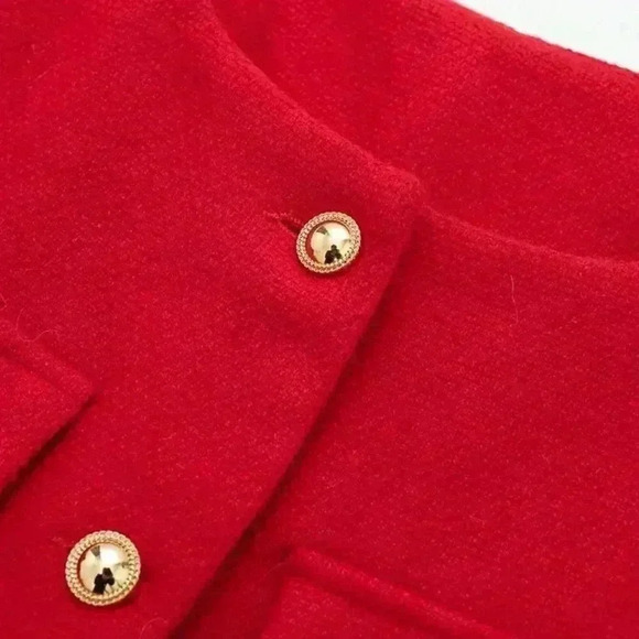 Red Elegant Women's Casual Tweed Jacket Decorated Long Sleeves Coat - Picture 3 of 8